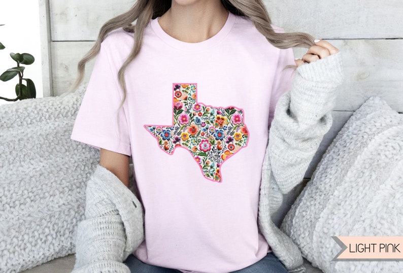 Texas State Floral Flowers T Shirt, Texan Shirt, Floral State Shirt, Texas Girl Texas Babe Shirt, West Texas Shirt, South Texas T Shirt Light Pink