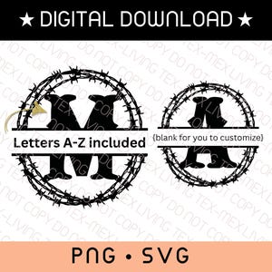 Barbed Wire Split Western Alphabet SVG PNG Bundle (Digital Download)