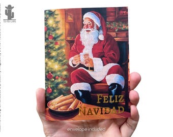 Feliz Navidad Card with Envelope, Mexican Santa, Tamales Greeting