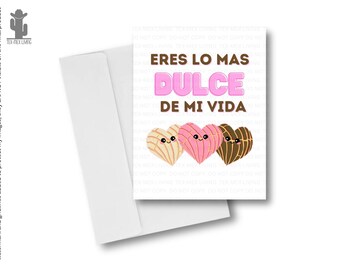 Pan Dulce Valentine's Day Card with Envelope, Mexican Spanish Love Card