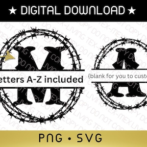 Split Alphabet Buchstaben Monogramm svg png, Monogramm Nachname Buchstaben Clipart svg png bundle, Western Alphabet Bundle Stacheldraht svg png