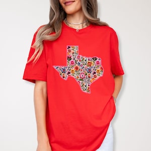 Texas State Floral Flowers T Shirt, Texan Shirt, Floral State Shirt, Texas Girl Texas Babe Shirt, West Texas Shirt, South Texas T Shirt Red