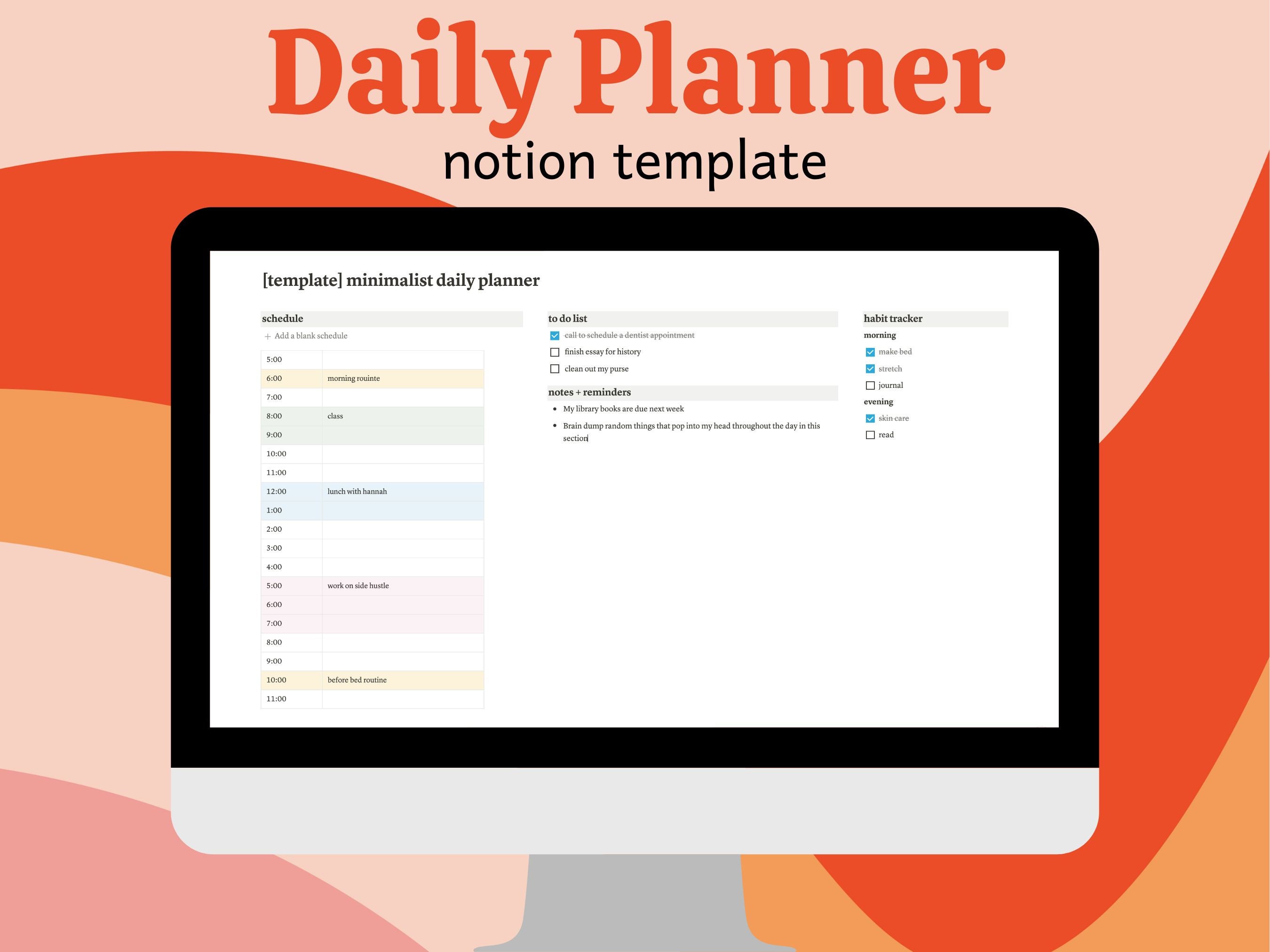 Minimalist Daily Planner Notion Template Digital Planner Minimalist