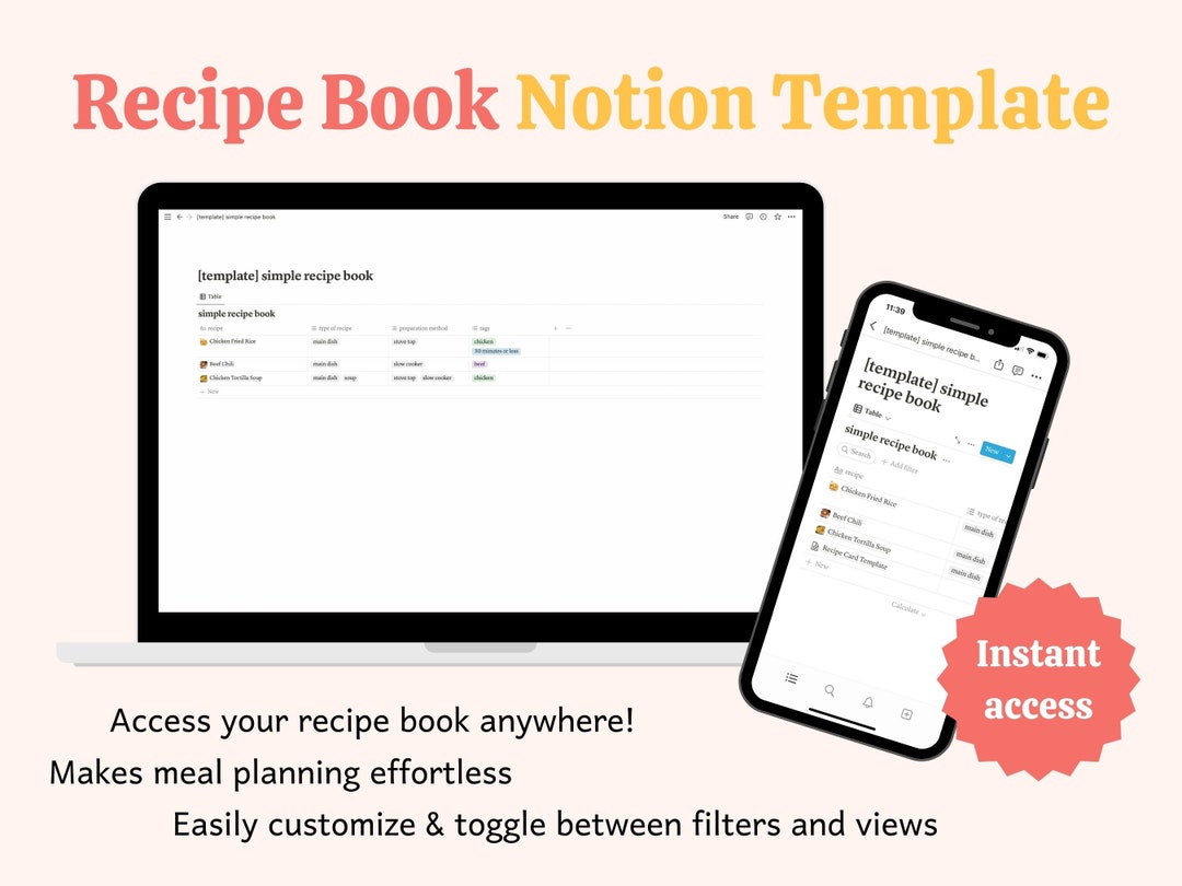 Digital Recipe Book Notion Template Etsy