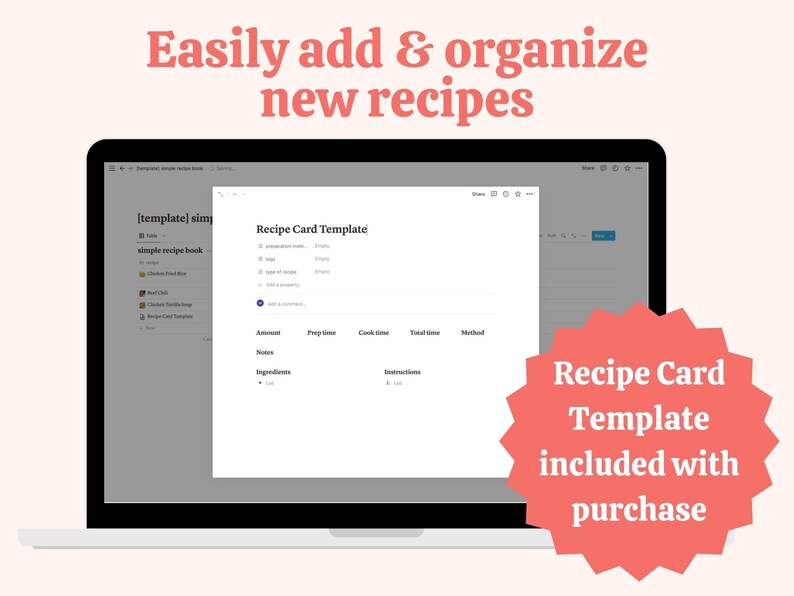 Digital Recipe Book Notion Template Etsy