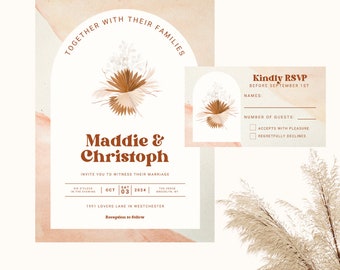 Bundle Wedding Invitation and RSVP set, Boho wedding, Bohemian Wedding Suite, Boho Bride Wedding Invitation and RSVP Digital Downloads