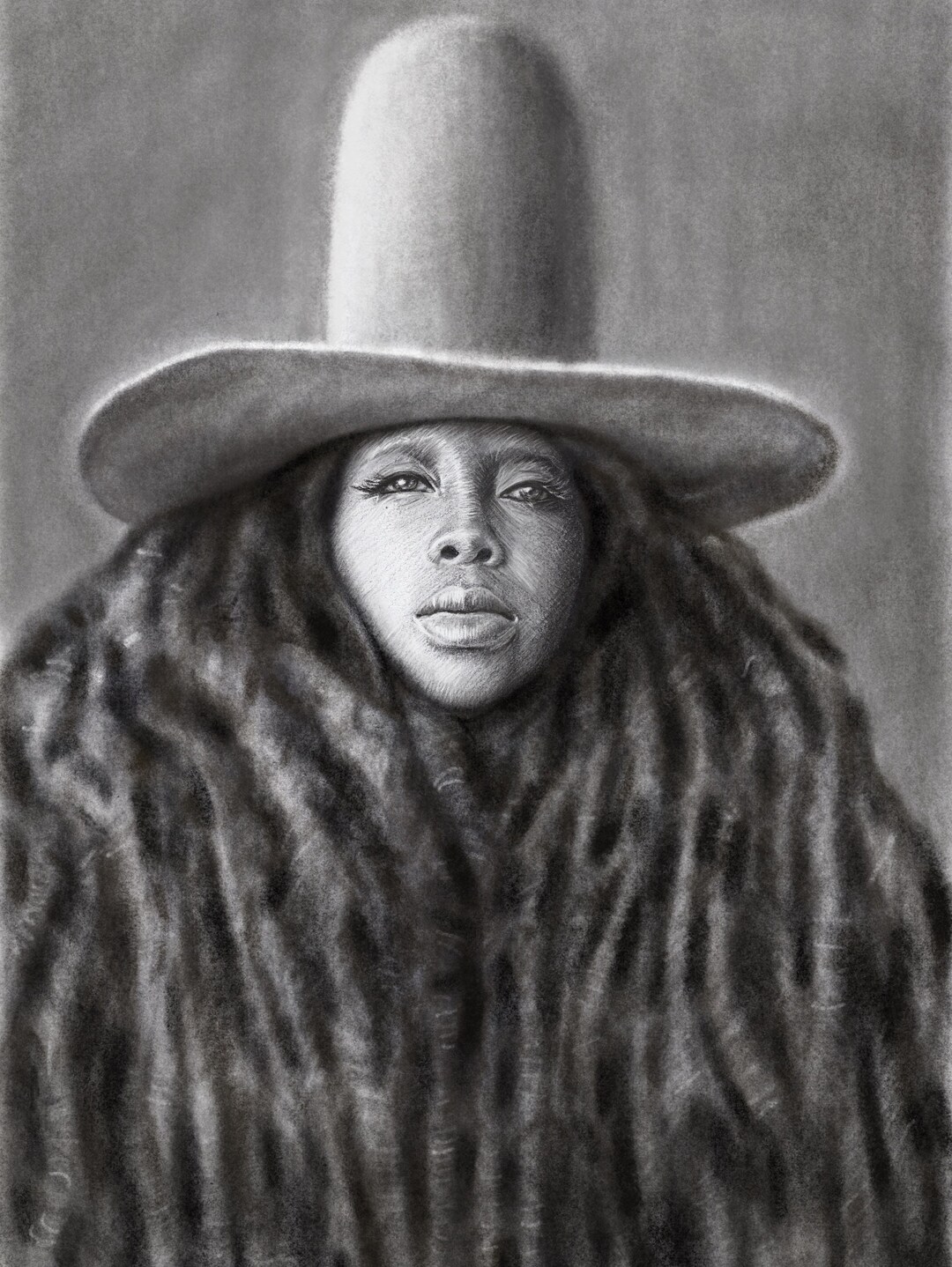 Erykah Badu. Original Fine Art Sketch Print. Black & White Etsy