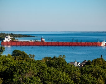 Edwin H Gott Thousand Foot Lake Freighter Ship Mackinac Island Lighthouse Michigan Digital Download