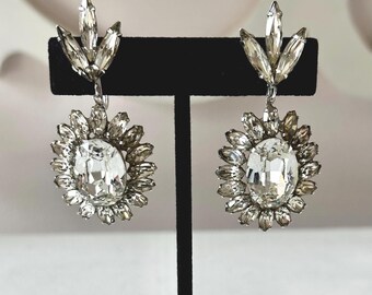 Vintage Weiss Silver Tone Rhinestone Chandelier Earrings Screw Back 2.25"