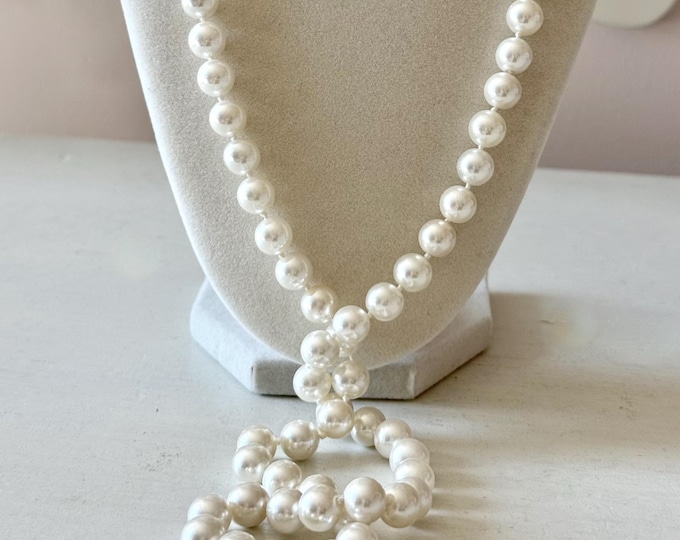 Vintage Long Opera Length White Faux Pearl Necklace