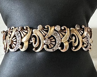 Vintage 1940s Signed DeRosa Gold Plated Sterling Silver Bracelet 7"