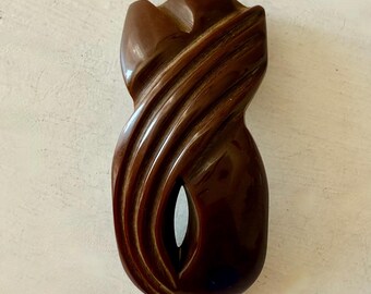Vintage Chocolate Brown Carved Bakelite Dress Clip