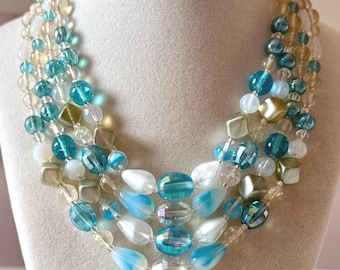 Vintage West Germany Acrylic and Glass Beaded Necklace in Blues and White