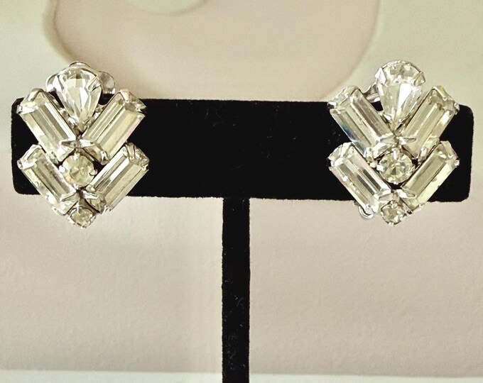Vintage Weiss Silver Tone Petite Rhinestone Bridal Earrings