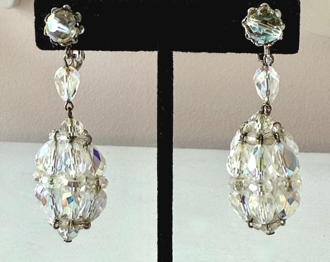Vintage Vendome AB Crystal Silver Tone Chandelier Earrings