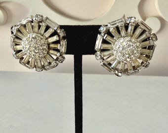 Vintage Kramer Clear Rhinestone Domed Bridal Earrings