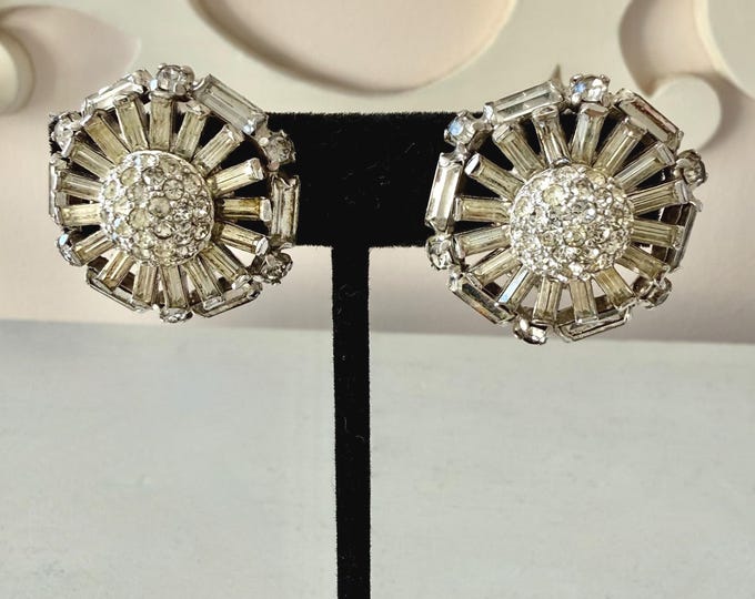 Vintage Kramer Clear Rhinestone Domed Bridal Earrings