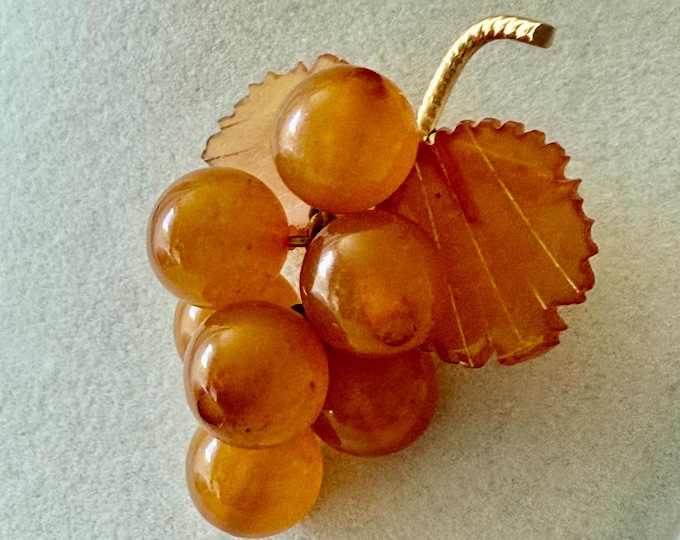 Vintage Russian Baltic Amber Grape Cluster Brooch