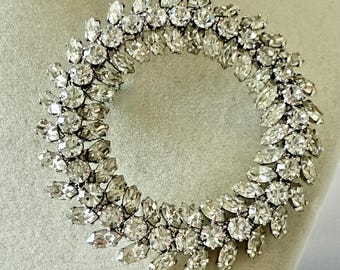 Vintage Napier Silver Tone Rhinestone Wreath Brooch