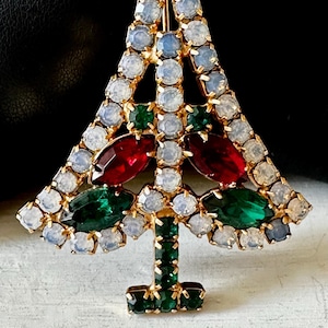 Vintage Hobe Christmas Tree Brooch with Red and Green Marquise 2&quot;