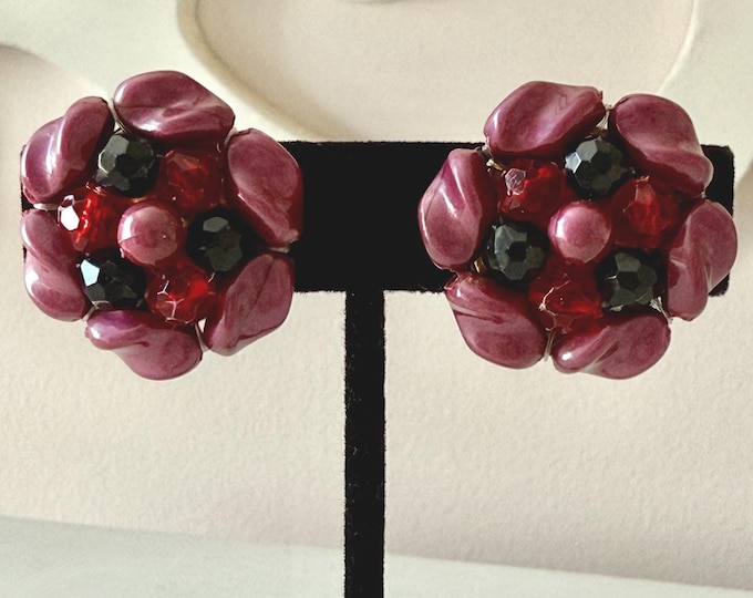 Vintage West Germany Purple Acrylic Beaded Earrings