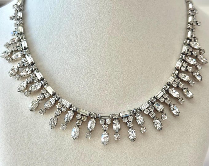 Vintage Kramer Clear Rhinestone Bridal Necklace 16"