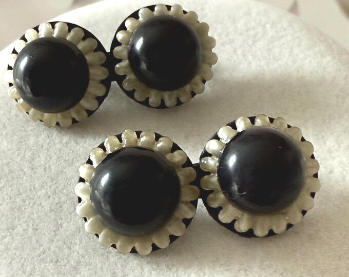 Vintage Early Celluloid Tiny Black and Ivory Scatter Pins (2) Unsigned
