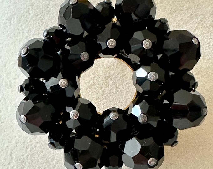 Vintage French Jet Wreath Brooch 1.75" Unsigned