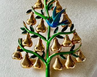 Vintage Cadoro Partridge in a Pear Tree Christmas Brooch 2.75"