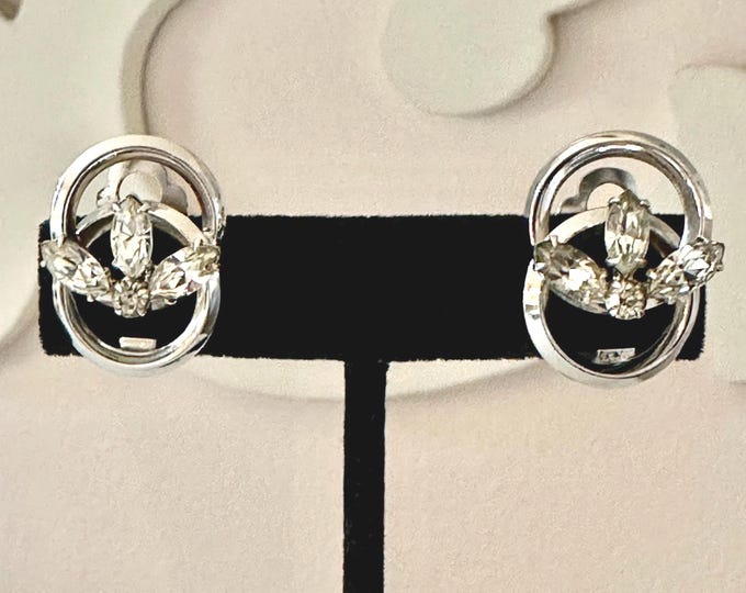 Vintage Silver Tone Rhinestone Earrings Unsigned