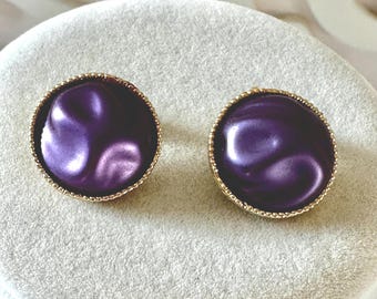 Vintage Coro Petite Purple Acrylic Gold Tone Earrings Clip-On