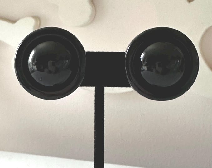 Vintage Black Acrylic Domed Earrings Clip-On Unsigned