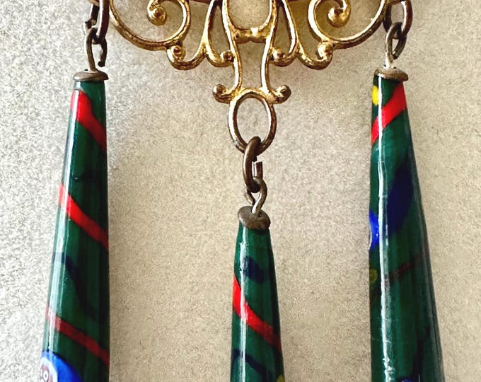 Vintage Art Nouveau Necklace with Green Venetian Glass Beads 19"