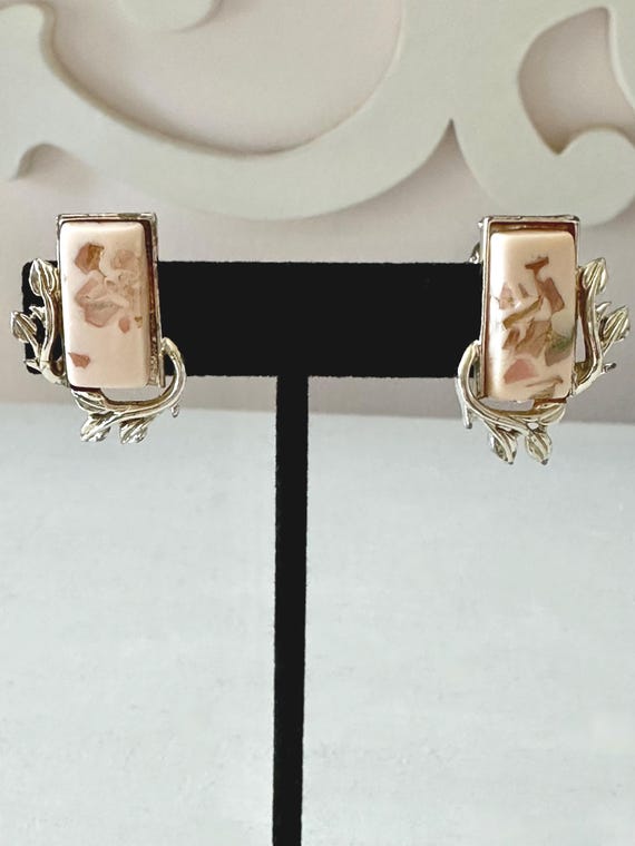 Vintage Coro Cream Confetti Lucite Earrings Clip-On