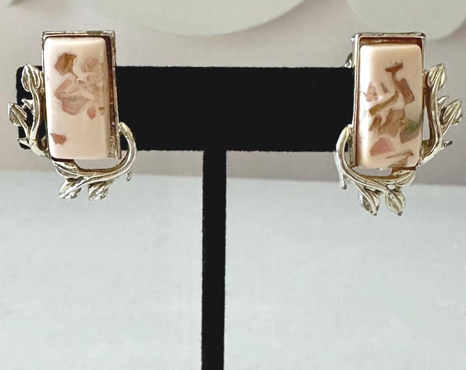 Vintage Coro Cream Confetti Lucite Earrings Clip-On