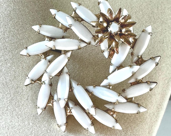 Vintage Alice Caviness Gold Tone Milk Glass Layered Brooch 2"