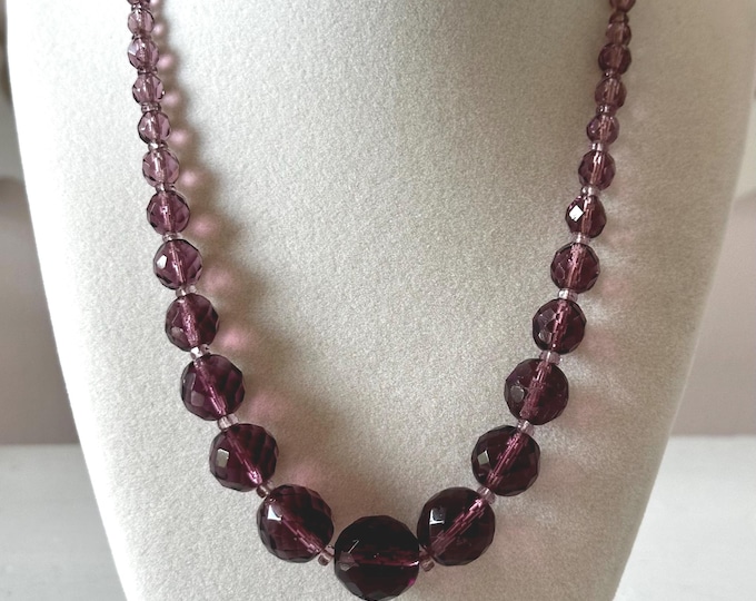 Vintage Czech Glass Purple Beaded Choker Necklace Unsigned 19"