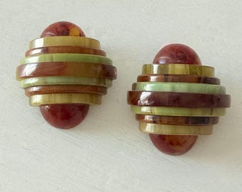Vintage 1940s Art Deco Bakelite Layered Domed Earrings Clip-On
