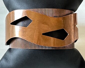 Vintage Layered Copper Cuff Bracelet Modernist Design
