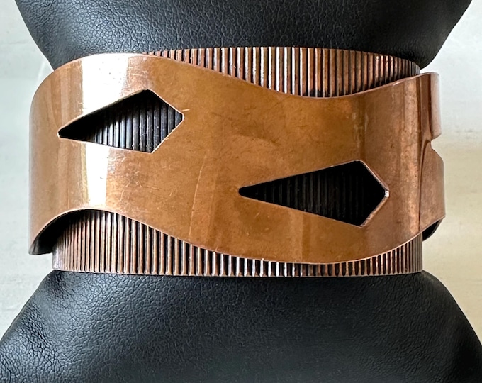 Vintage Layered Copper Cuff Bracelet Modernist Design