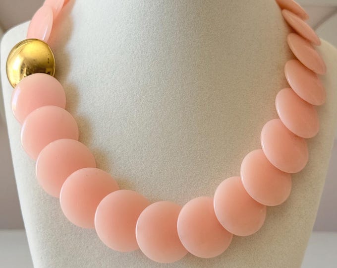 Vintage Trifari Pink Lucite and Gold Tone Disc Necklace
