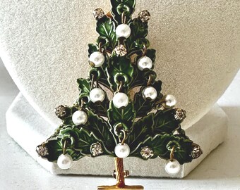 Vintage Originals by Robert Christmas Tree Brooch with Faux Pearl Dangling Ornaments