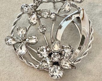 Vintage Star-Art Sterling Rhinestone Floral Brooch/Pendant