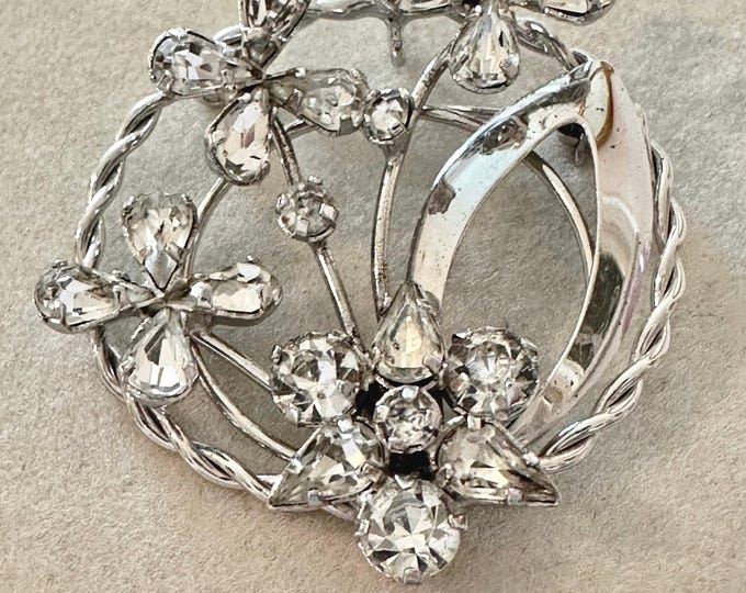 Vintage Star-Art Sterling Rhinestone Floral Brooch/Pendant