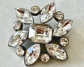Vintage 1940s Foiled Rhinestone Brooch Unsigned