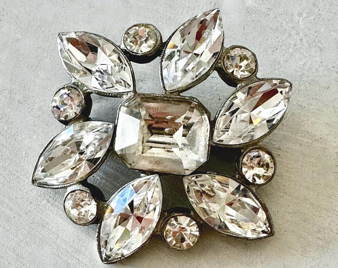 Vintage 1940s Foiled Rhinestone Brooch Unsigned