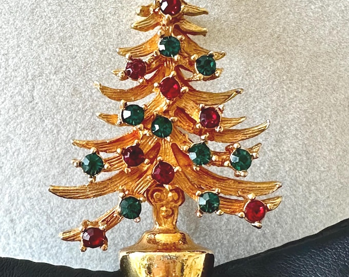 Vintage Originals by Robert Christmas Potted Tree Brooch with Red and Green Ornaments 2 1/8"
