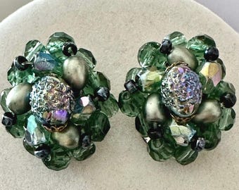 Vintage West Germany Green Beaded Earrings