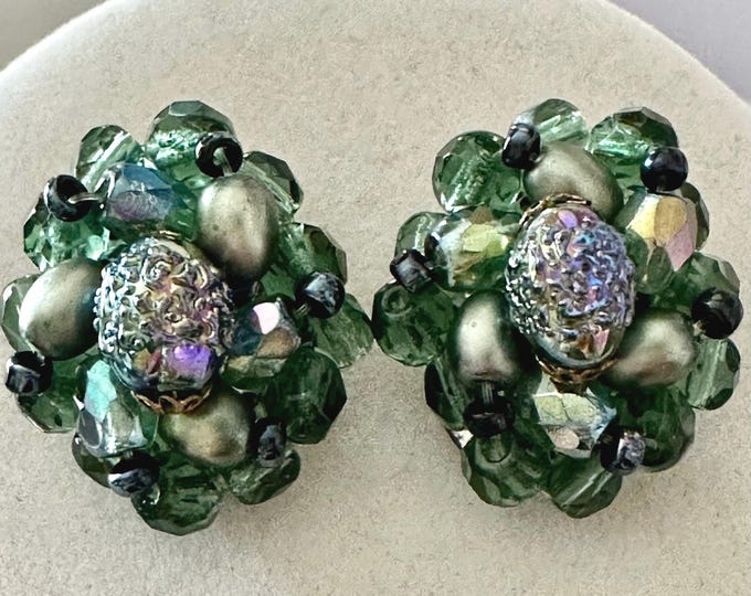Vintage West Germany Green Beaded Earrings