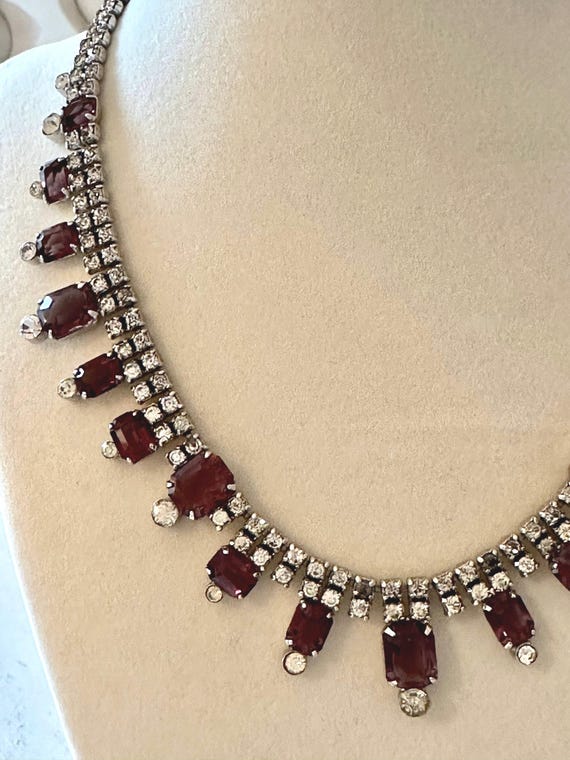 Vintage Choker Necklace in Purple and Clear Rhinestones 15.5"-17" View 2